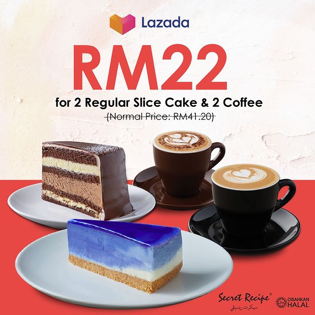 RM22 for 2 Secret Recipe's Regular Cakes & 2 Coffees
