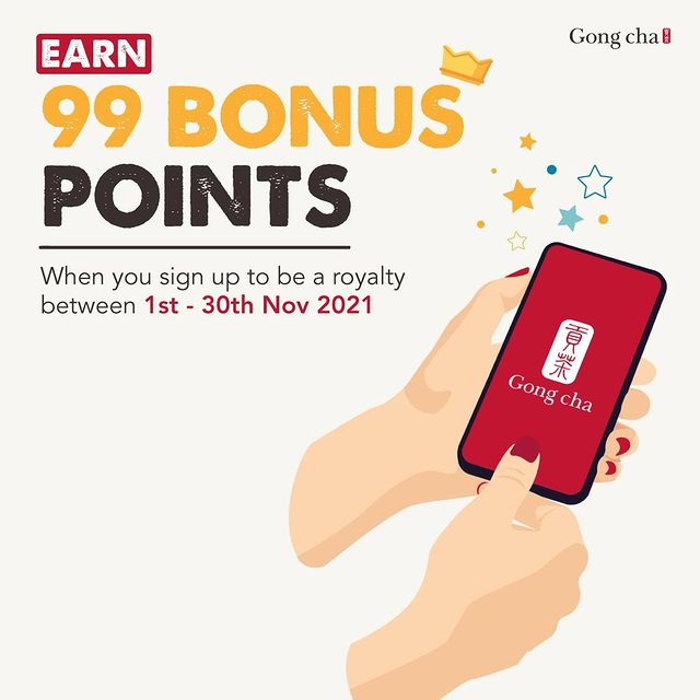 Free 99 Bonus Points at Gong Cha