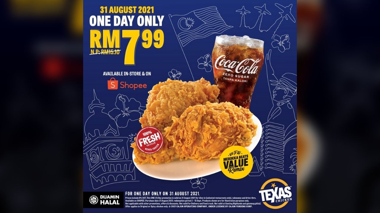 RM7.99 for 2pc Chicken with 1 Soft Drink at Texas Chicken