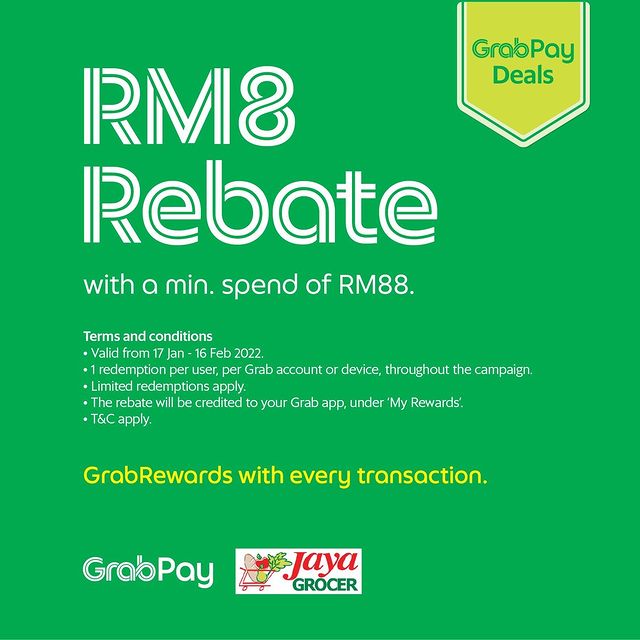 RM8 Rebate with GrabPay at Jaya Grocer