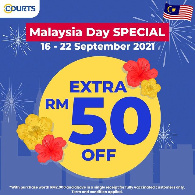 Extra RM50 Off at COURTS on Malaysia Day 2021