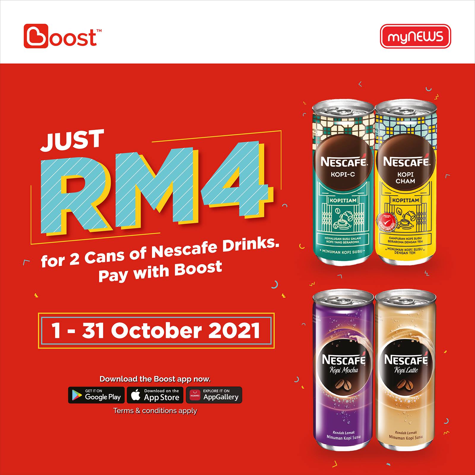 Pay RM4 with Boost for 2 Cans of Nescafe Drinks at myNEWS