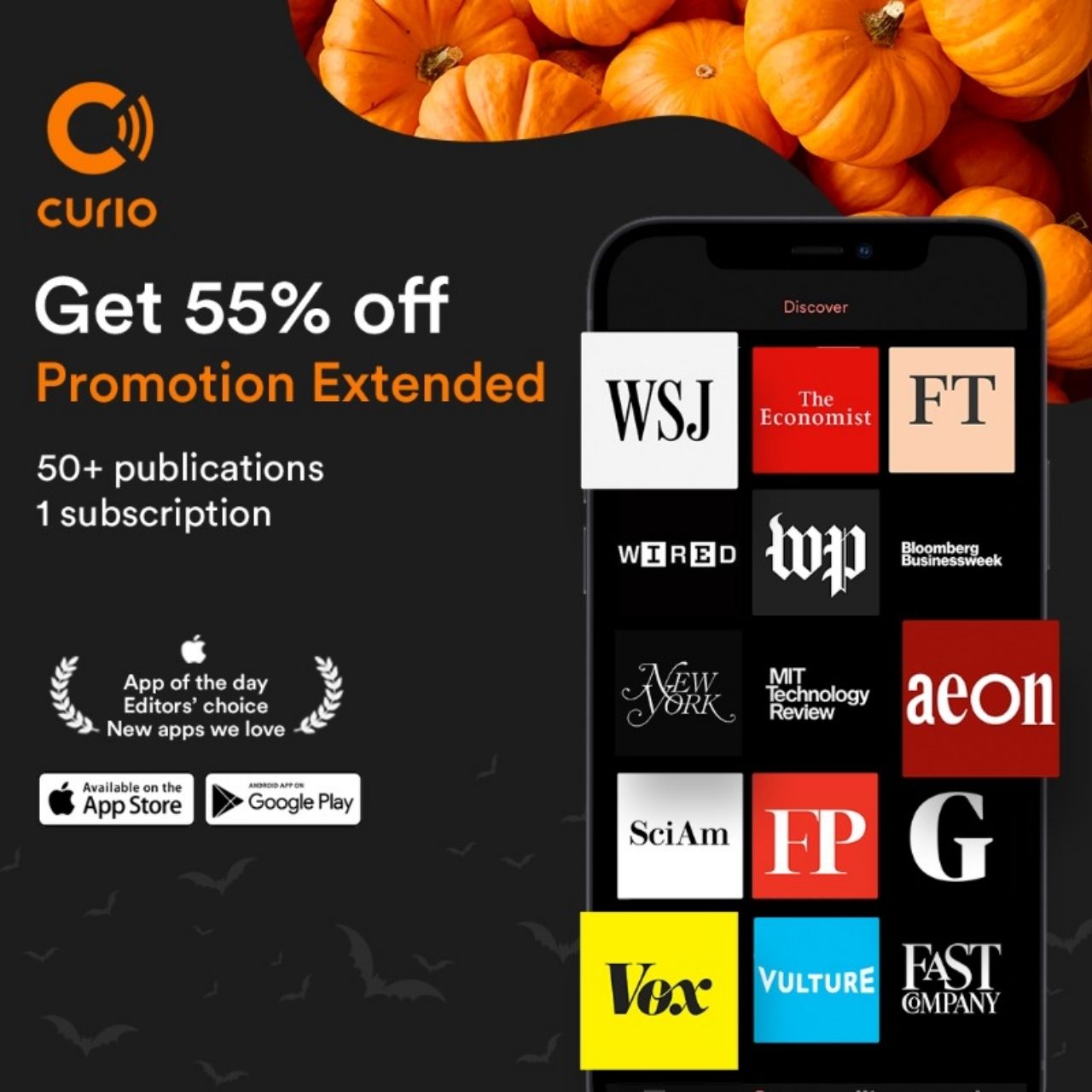Extended Offer for 55% Off Curio