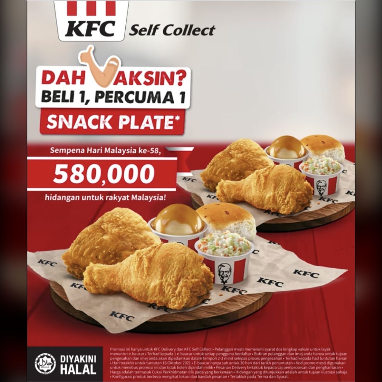 KFC "Buy 1 Free 1 Snack Plate" Vaccination Promo