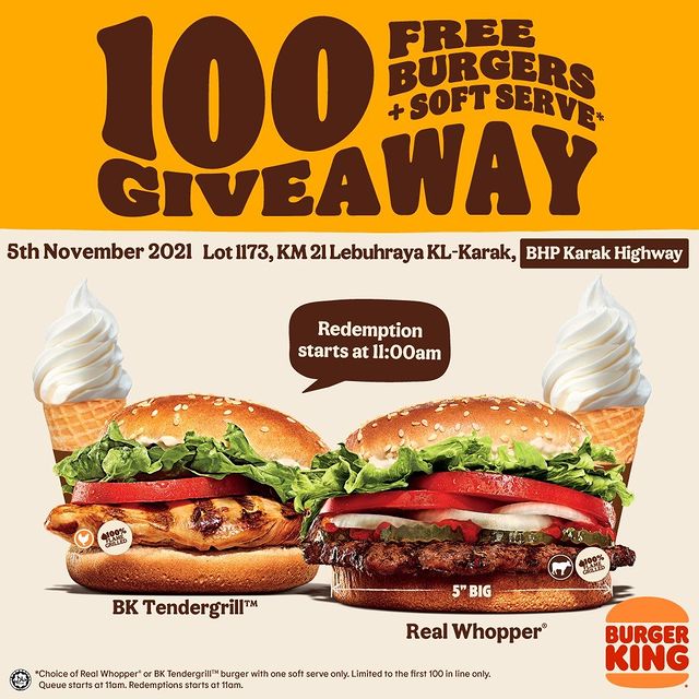 100 FREE Burgers & Soft Serve Giveaway at BK